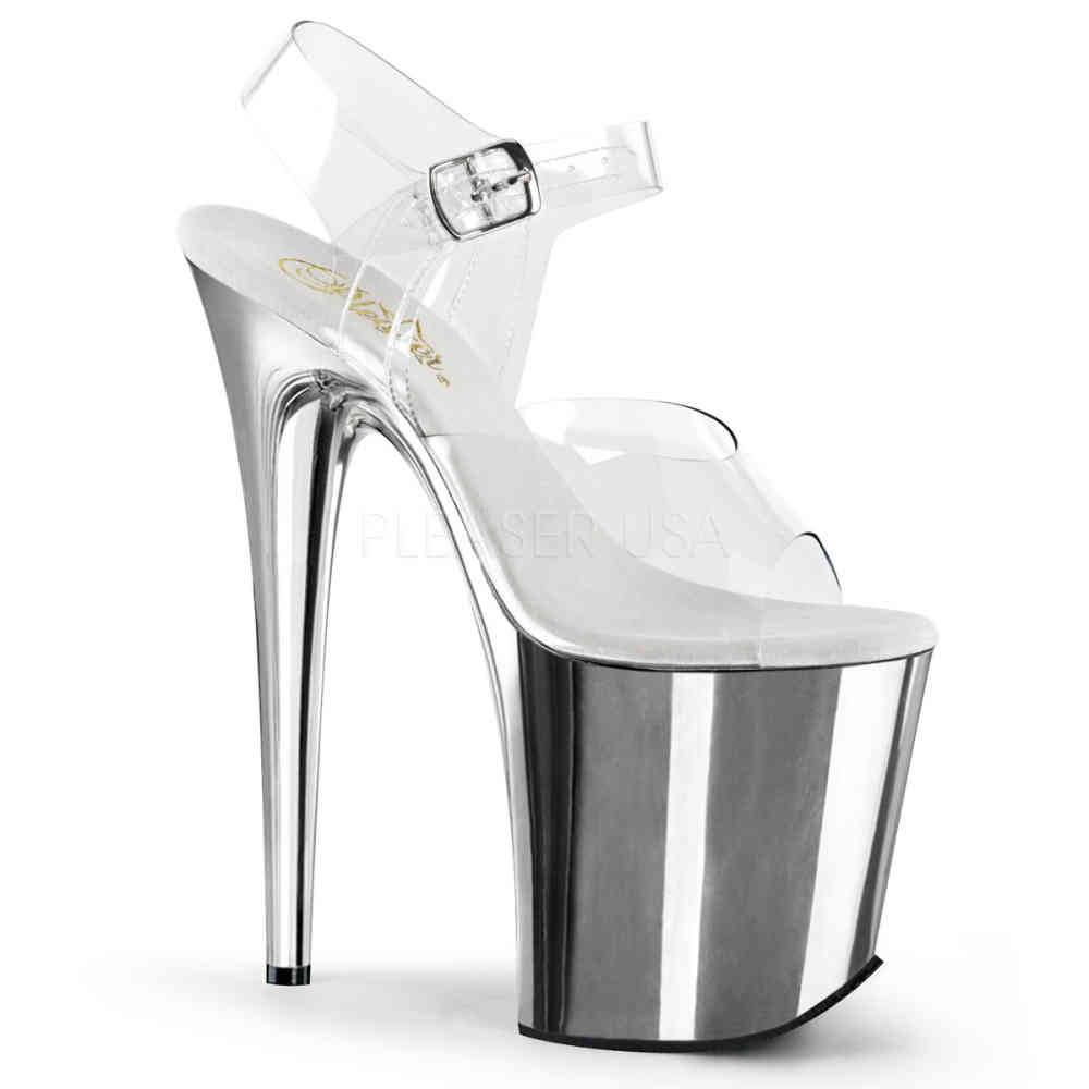 Pleaser - FLAMINGO808 Ankle strap sandal, Pole dance shoes - Pole dance shoes - Silver coloured/Transparent Product image